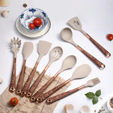 10 Pieces Kitchen Tools Set Wooden Handle Cooking Kitchen Utensil Set Silicone Utensils