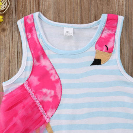 Summer Kids irls Dress Baby Girls Bird Cartoon Striped Party Pageant Toddler Fashion Holiday Beach Dress Children Clothes - Emete store