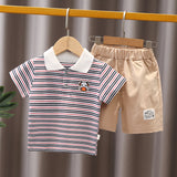 1-5 year old baby striped short sleeved 2 piece jean shorts set