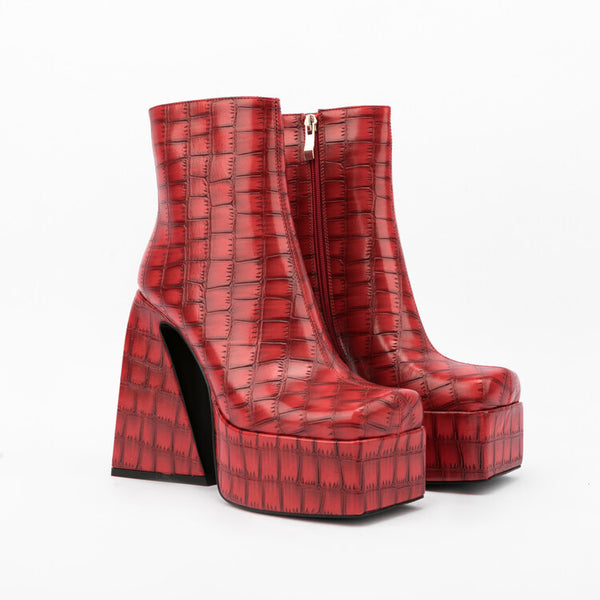 Chunky Heel Plaid Shaped Heel Martin Boots - Emete Store