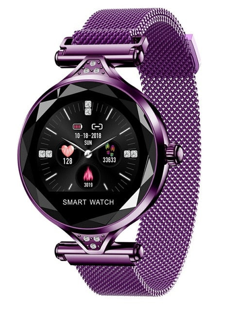 H1 Women Fashion Smart Watch Blood Pressure Heart Rate Monitor Fitness Tracker Bracelet Smartwatch Diamond Flower Color Screen - Emete store