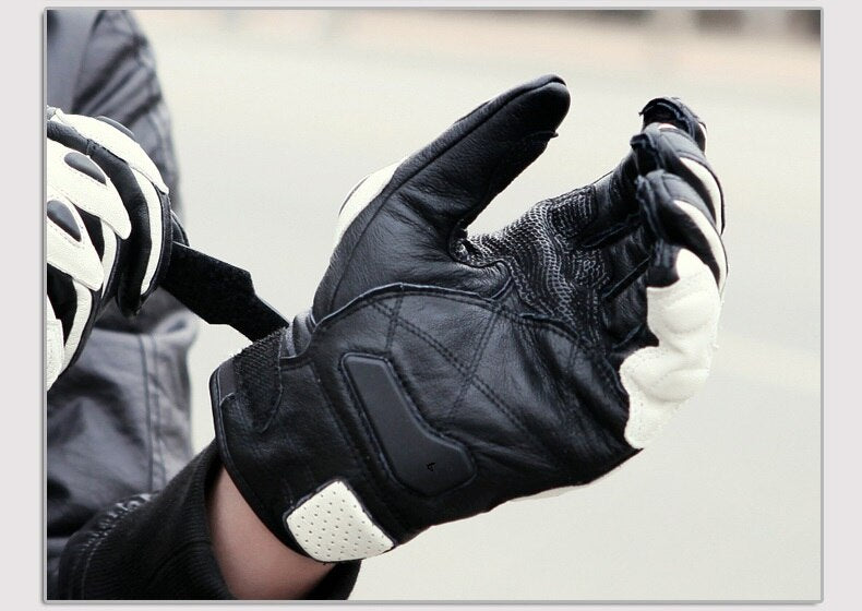 Motorcycle Gloves black Racing Genuine Leather Motorbike white Road Racing Team Glove men summer winter - Emete Store