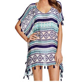 Tassel Print Chiffon Striped Beach Cover Up Swimwear Women Beach Swimsuit