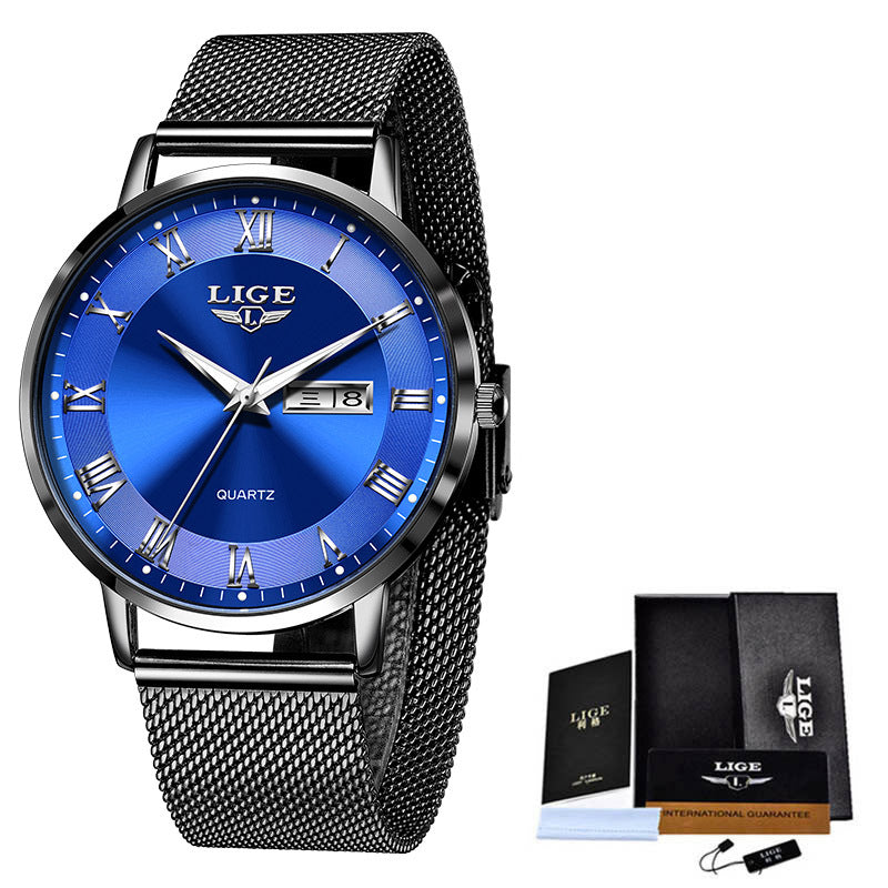 LIGE Ultra Thin Ladies Quartz Watch Classic Women's Watch Dual Calendar Waterproof Watch Milan Mesh Strap Watch - Emete store