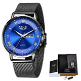 LIGE Ultra Thin Ladies Quartz Watch Classic Women's Watch Dual Calendar Waterproof Watch Milan Mesh Strap Watch - Emete store
