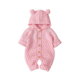 Children's three-dimensional fur ball hooded solid color knitted jumpsuit - Emete Store