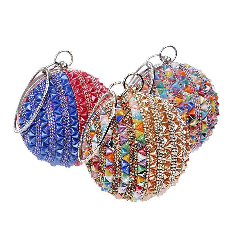 Ceramics Beaded Women Clutches Round Lady Evening Bags Crystal Wedding Party Bridal Purse - Emete Store