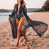 Loose chiffon polka dot cardigan beach cover-up holiday bikini top sun protection top for women