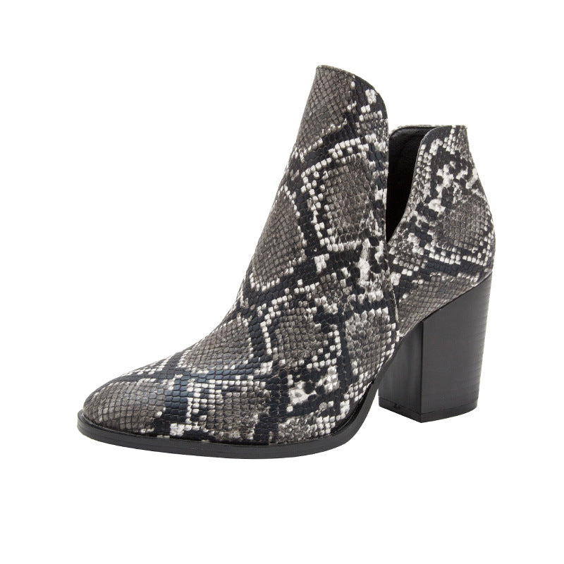 Large Size Snakeskin Short Boots with Thick Heels eprolo