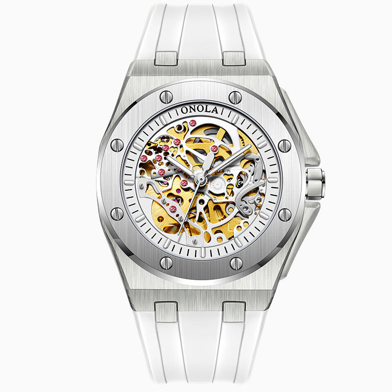 Fully automatic mechanical watch for men fashionable multi-color silicone tape waterproof watch - Emete store