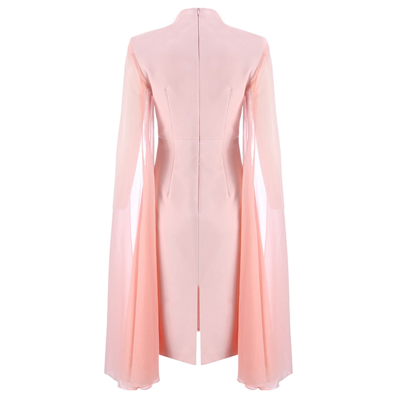 Designer Runway Dress Women's Stylish Cloak Sleeve Dress - emete Store