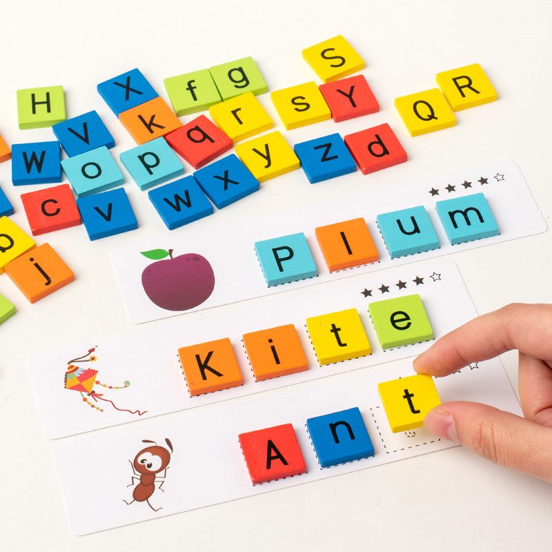 Wooden children's word puzzle game three-dimensional puzzle early education puzzle letter recognition card words