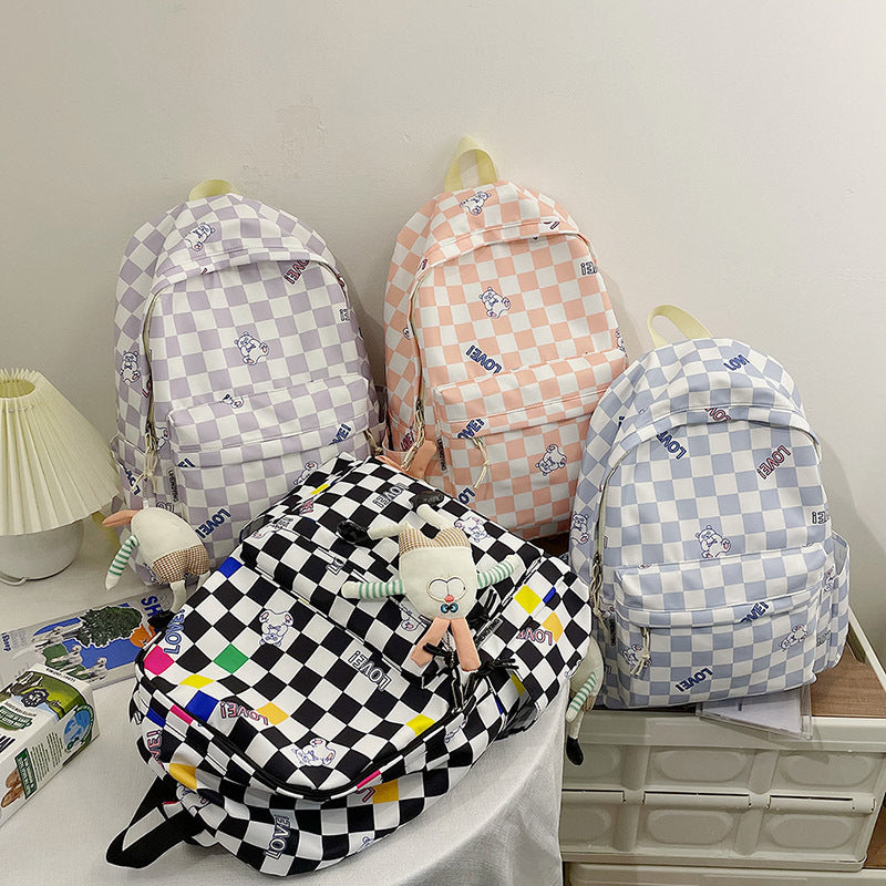 Japanese Checkerboard Backpack Girl Schoolbag Small Fresh College Style Simple High School Student Rucksack