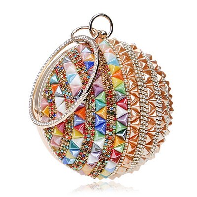 Ceramics Beaded Women Clutches Round Lady Evening Bags Crystal Wedding Party Bridal Purse - Emete Store