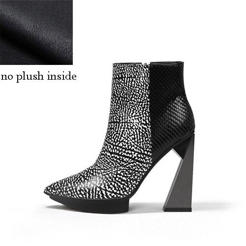 Women Boots Genuine Leather Pointed Toe 11cm High Heels Brand Designer Women Shoes