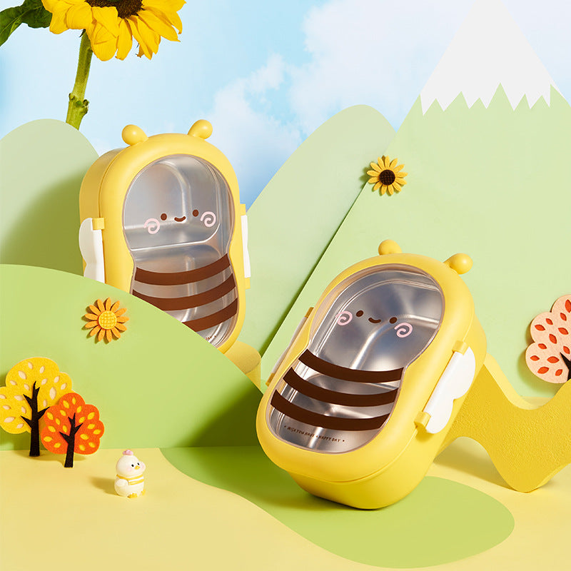 Food grade cute little bee stainless steel insulation compartment lunch box bento lunch box