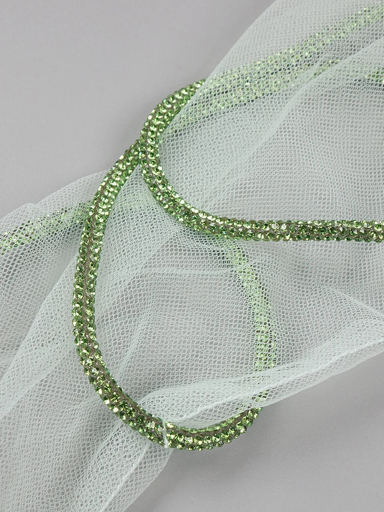 Beaded fringe light green strapless party dress - Emete Store