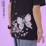 Summer butterfly embroidery couple T shirt Chinese style original loose large size cotton fashion short sleeved t shirt men