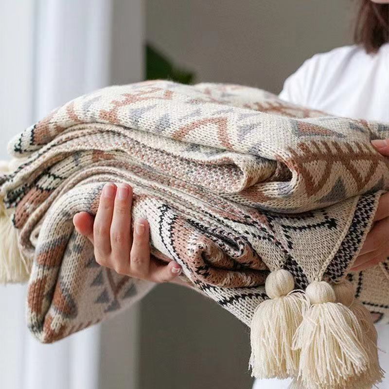 Bohemian Imitation Cashmere Wool Blanket Sofa Blanket Bay Window Bed End Cover Blanket Nap Wool Blanket Knitted Blanket