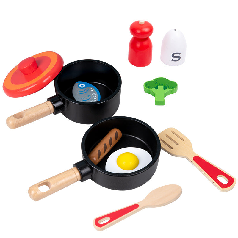 Children's wooden simulation home cooking pot set kitchen cooking with joy cooking utensils wooden toys