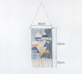 Indoor decor cotton printing geometric pattern hand-knotted tassels hippie wall hanging tapestry