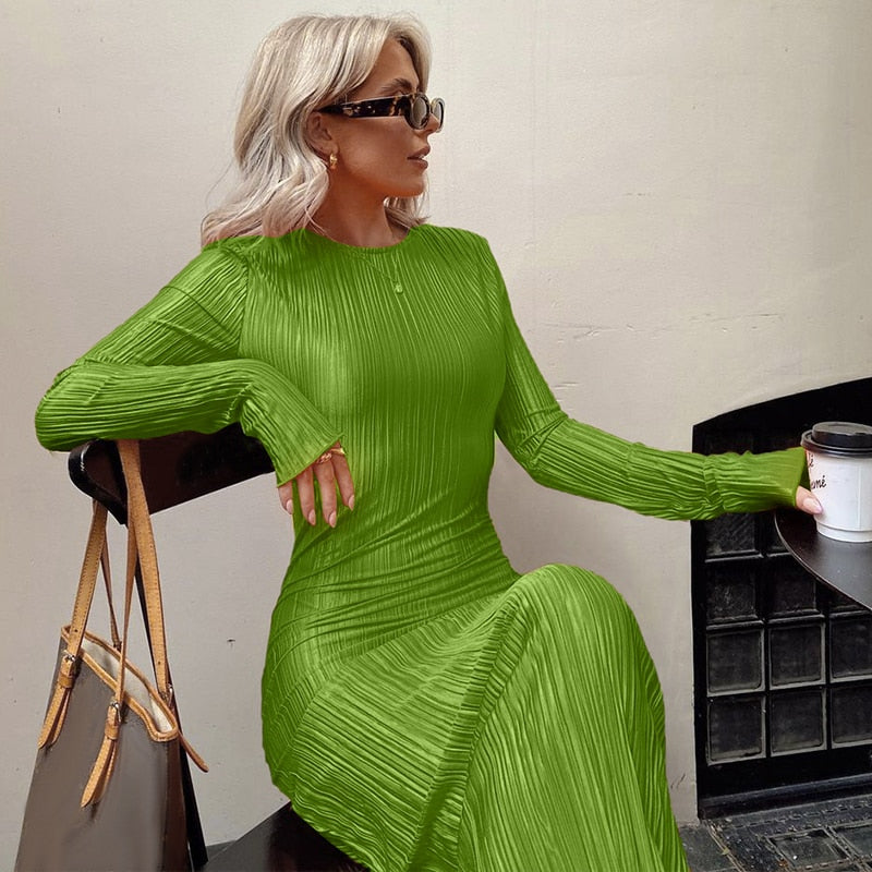 Long Sleeve Streetwear Bodycon Midi Dress