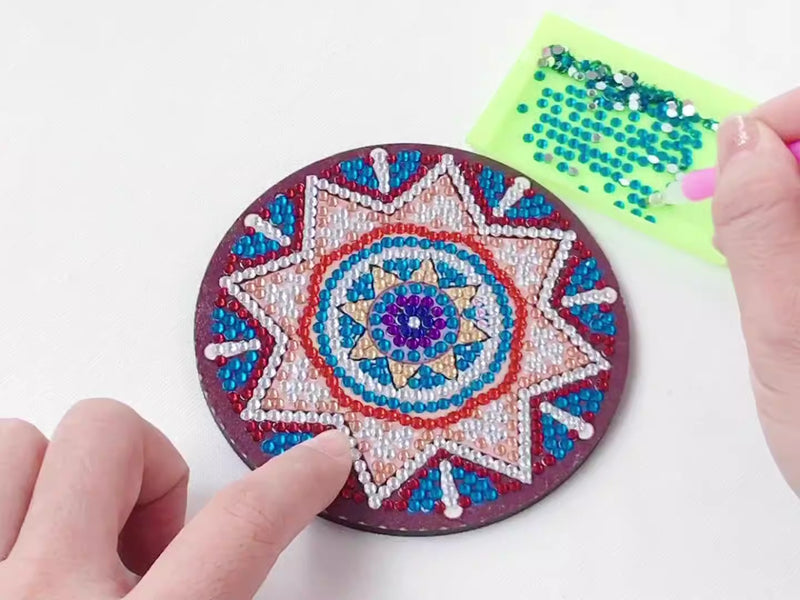 New DIY Diamond Painted Coaster Mat Set of 12 with Datura Pattern (Free Storage Shelf) - Emete Store