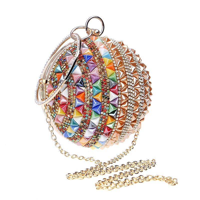 Ceramics Beaded Women Clutches Round Lady Evening Bags Crystal Wedding Party Bridal Purse - Emete Store