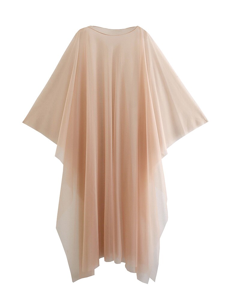 Boat Neck Semi Sheer Loose Long Cape Coat