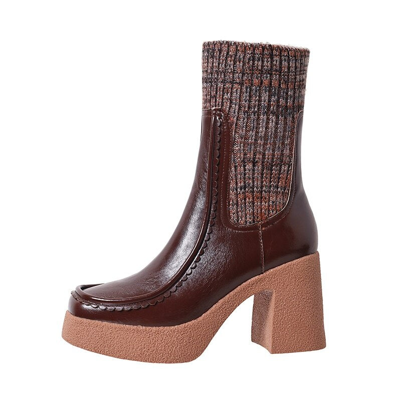 Wool Leather Platform Ankle Boots eprolo