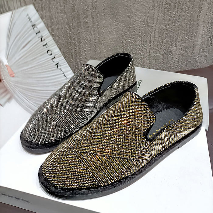 Rhinestone Crystal Loafer Flats - Emete Store