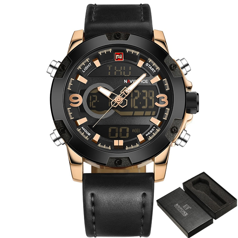 NAVIFORCE Luxury Brand Men Analog Digital Leather Sports Watches Men's Army Military Watch Man Quartz Clock Relogio Masculino - Emete store