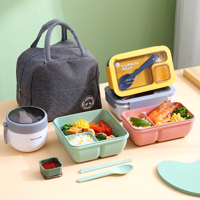 Portable hand-held lunch box with compartments microwaveable lunch box simple light meal lunch box