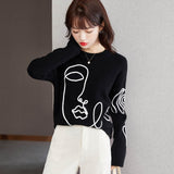 Lazy knit shirt with abstract round neck pullover and slimming sweater - Emete Store