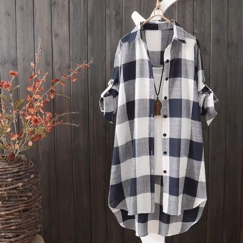 Sunscreen shirt women's medium length plaid shirt women's casual coat - Emete Store