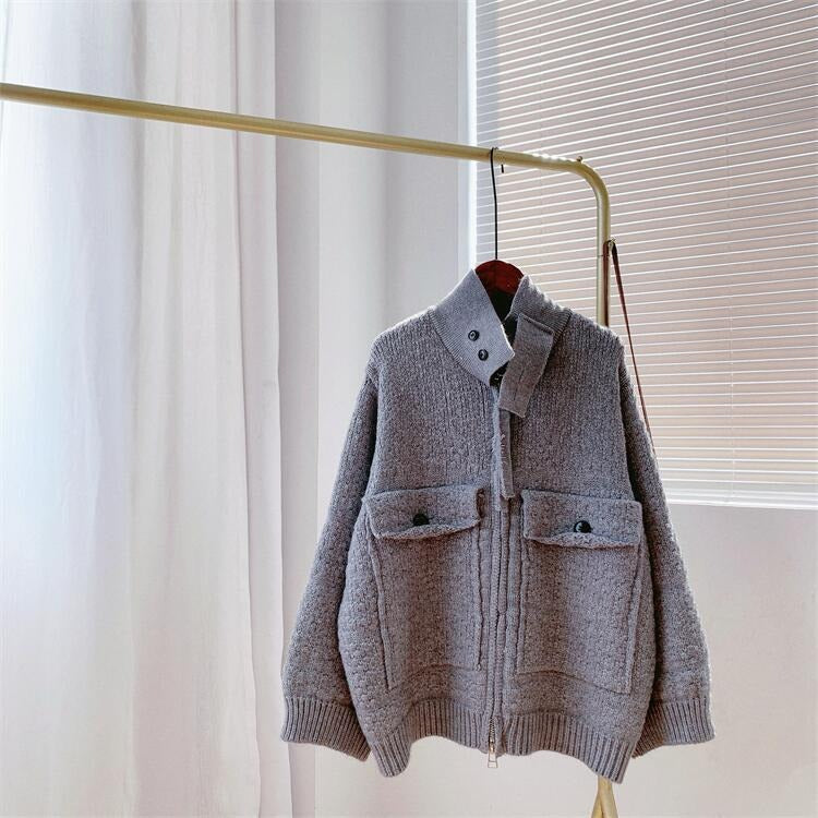 Retro Lazy Style Thickened Sweater Women's Coat New Loose Zipper Knitted Cardigan - Emete Store