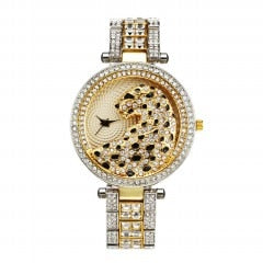MISSFOX V227  Women Quartz Watch Fashion Bling Casual Ladies Watch Female Quartz Gold Watch Crystal Diamond Leopard For Women Clock - Emete store