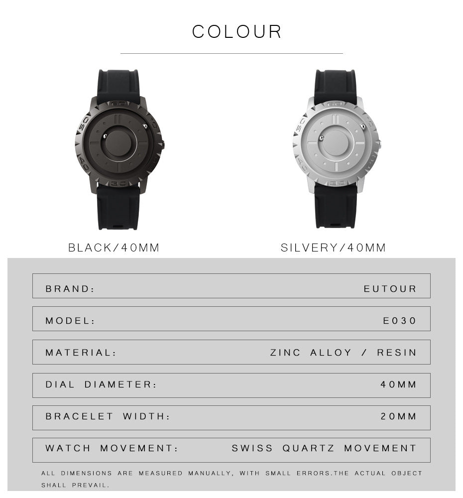 EUTOUR Magnetic Ball Men's Personality Creative Watch Tide Black Technology Cool Concept Frameless Design Watch - Emete store