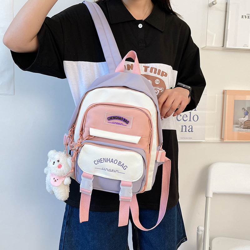 Large Capacity Backpack Junior High School Girl Student Bag New Trendy Small Fresh Hit Color All-Match School Bag