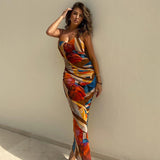 Sleeveless Printed Bodycon Long Pencil Strap Dress