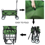 Folding Wagon Garden Shopping Beach Cart (Green)