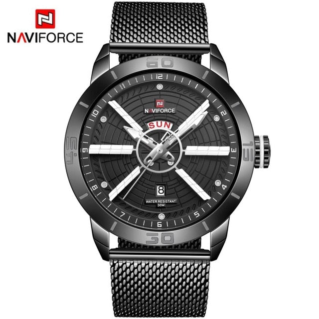 NAVIFORCE Mens Watches Top Brand Luxury Sport Watch Mesh Steel Date Week Waterproof Quartz Watch for Men Clock Relogio Masculino - Emete store
