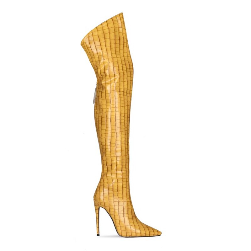 Plaid Striped Stiletto Boots - Emete Store