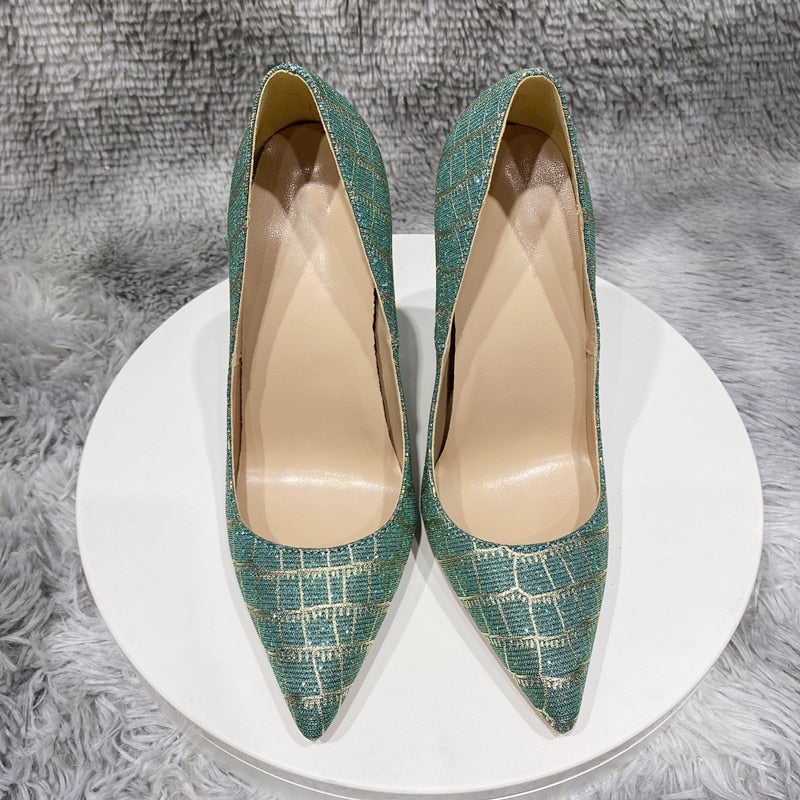 Glitter Crocodile-Embossed Pointy Toe Stiletto Pump - Emete Store