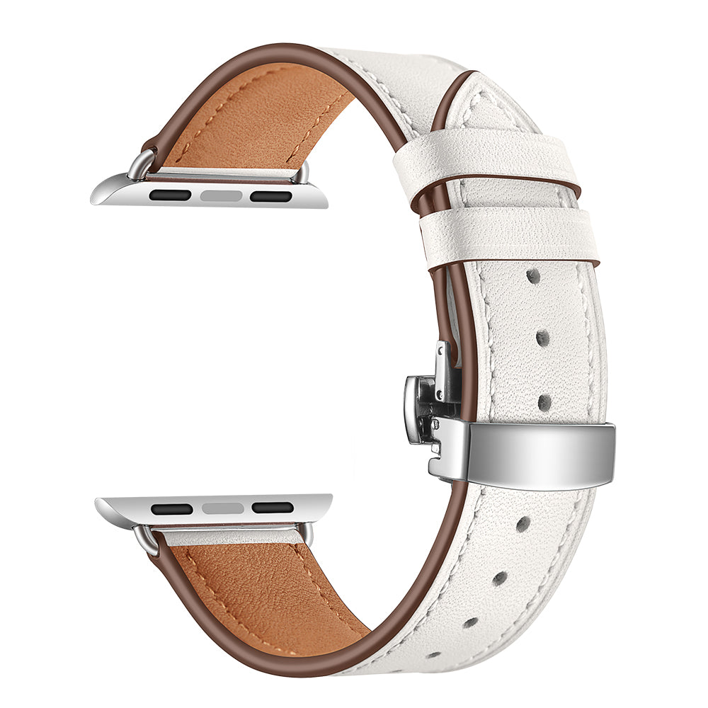 Stainless steel butterfly buckle leather strap for apple watch band 38mm 42mm iwatch series 4 3 2 1 wrist bracelet accessories - Emete store