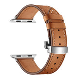 Stainless steel butterfly buckle leather strap for apple watch band 38mm 42mm iwatch series 4 3 2 1 wrist bracelet accessories - Emete store