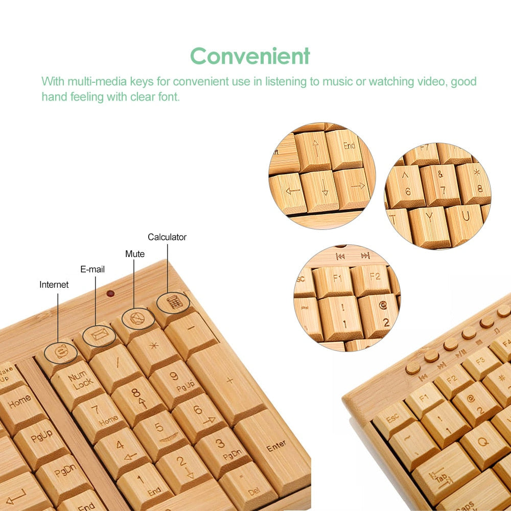 2.4G Wireless Bamboo PC Keyboard and Mouse Combo Combos Computer Keyboard Mice Office Handcrafted Natural Wooden Plug and Play - Emete store