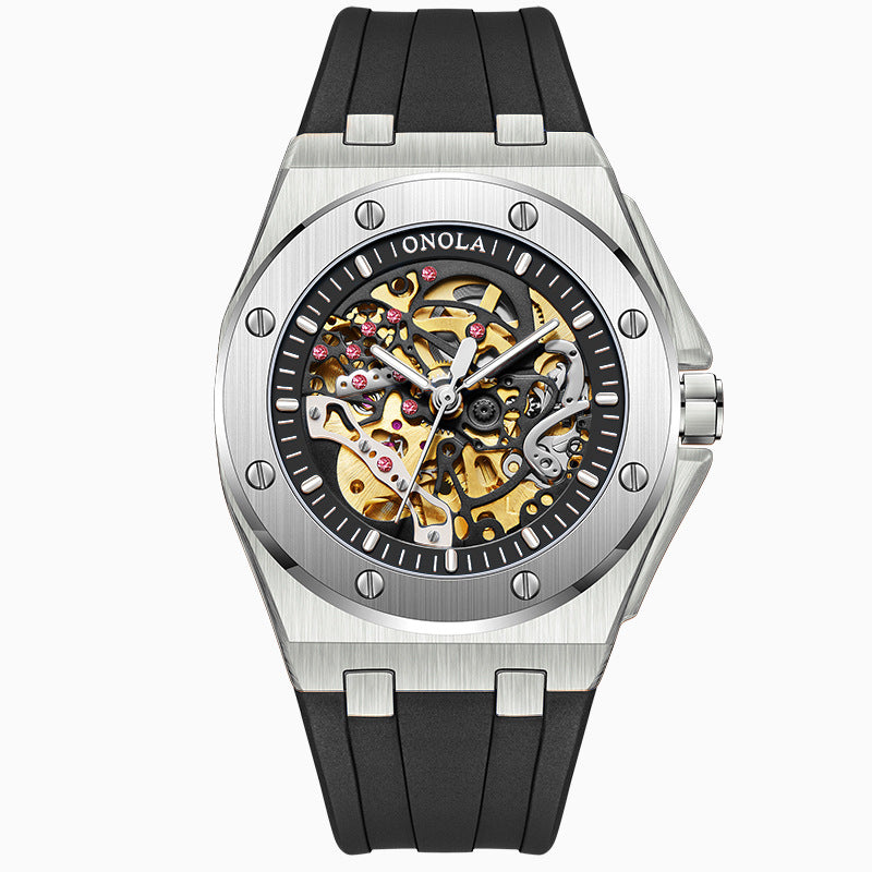 Fully automatic mechanical watch for men fashionable multi-color silicone tape waterproof watch - Emete store