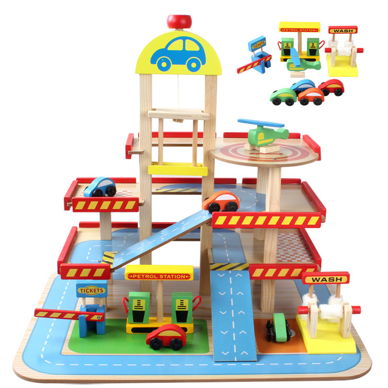 Children's Play House Toy Simulation Large Three-Dimensional Three-Story Wooden Parking Lot Toy Set Assembled Car Track