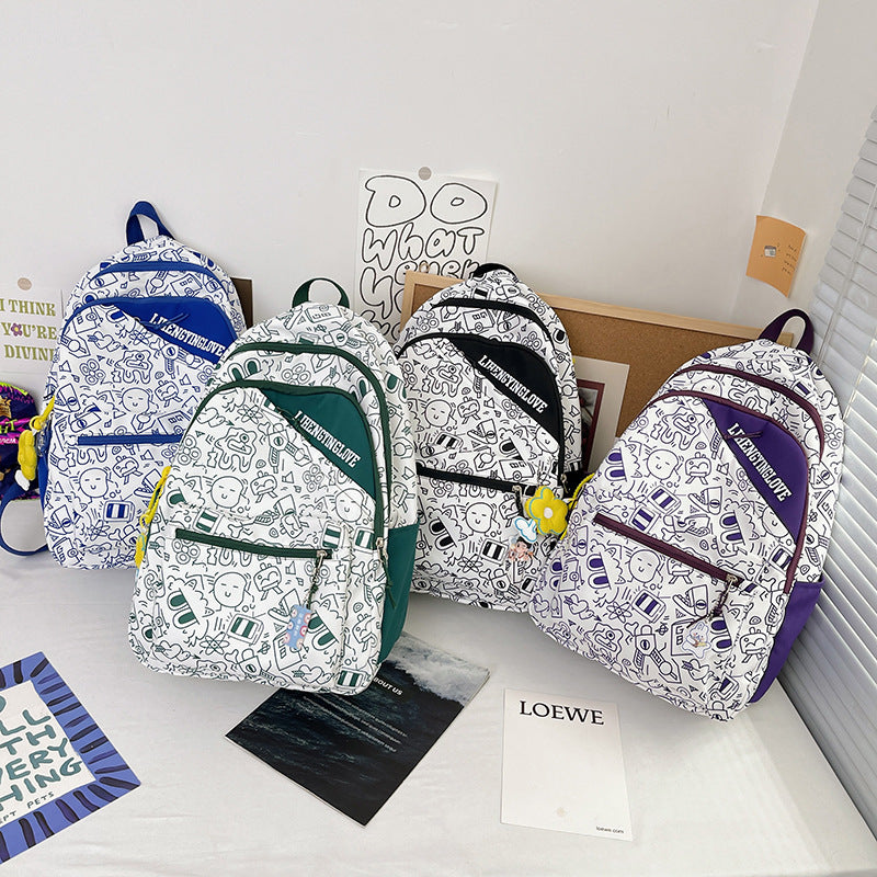 Girl Student Backpack New Junior High School Girl Student Bag Net Red Graffiti To Reduce The Burden Of Campus School Bag